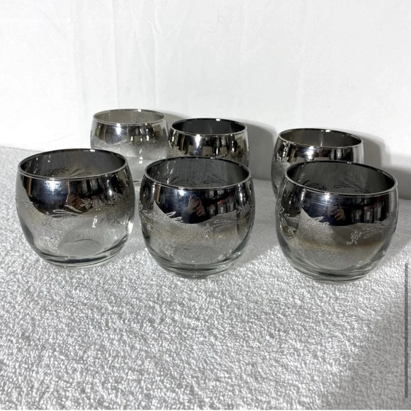 Vitreon Queen's Lusterware Silver Fade Roly Poly Silver Ombre Glasses x6 - Picture 7 of 13